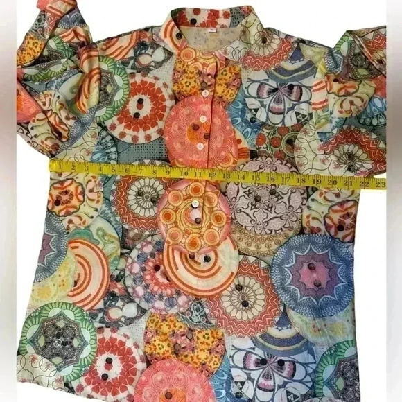 Unbranded Colorful Boho Lightweight Orange  Floral Long Sleeve Gypsy Blouse. - Picture 9 of 10